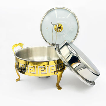 Medium 28cm Buffet Serving Dishes with Lid, Stand & Burner-Stainless Steel